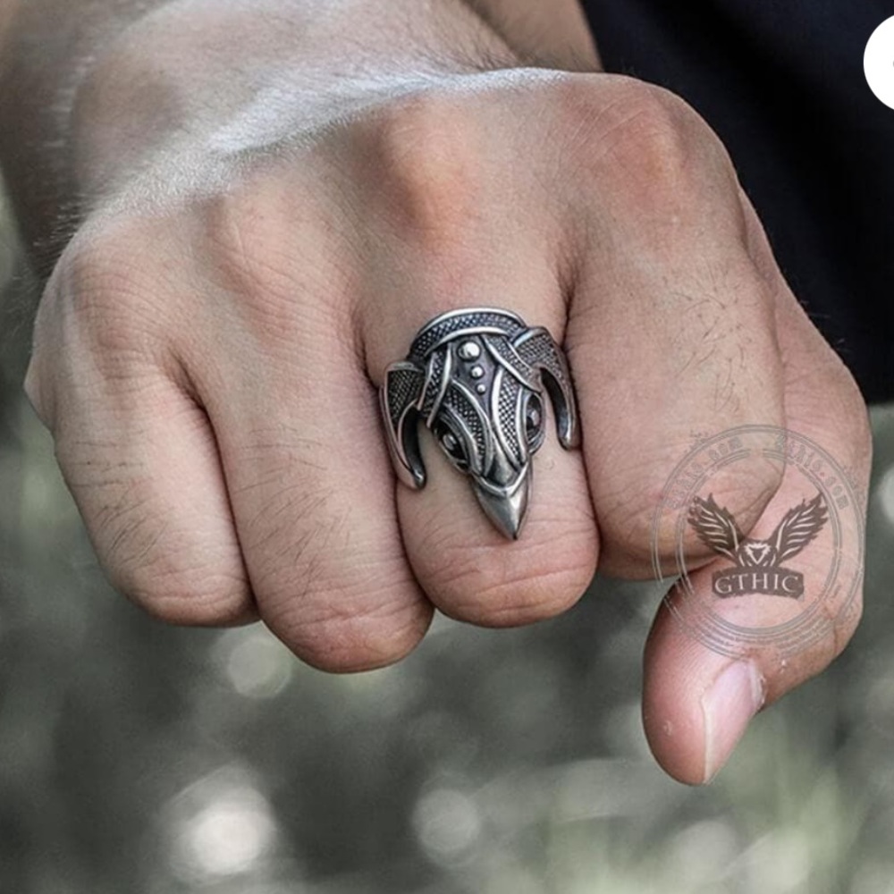 Battle Raven Stainless Steel Viking Ring Sz 11.5 Odin’s Raven of Protection